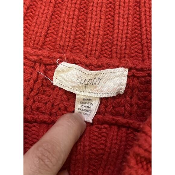 Cupio Women’s Medium Red Chunky Knit Sweater Crew Neck Cozy Warm Pullover - Picture 2 of 6